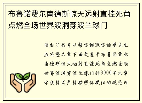 布鲁诺费尔南德斯惊天远射直挂死角点燃全场世界波洞穿波兰球门