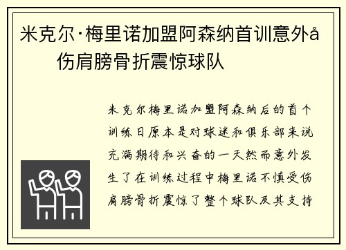 米克尔·梅里诺加盟阿森纳首训意外受伤肩膀骨折震惊球队